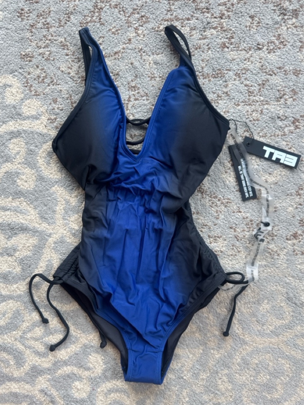 TA3 Plungey Push-Up Cinched Leg Snatched Corset Swimsuit Midnight Ombre XS Short